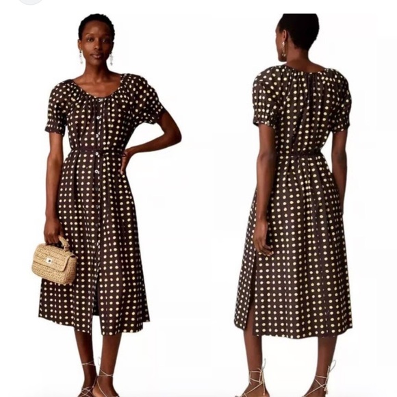 NWT J. Crew poplin patterned midi tie dress XXS - Picture 2 of 7